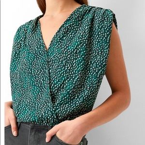 Printed wrap front shoulder blouse NWT